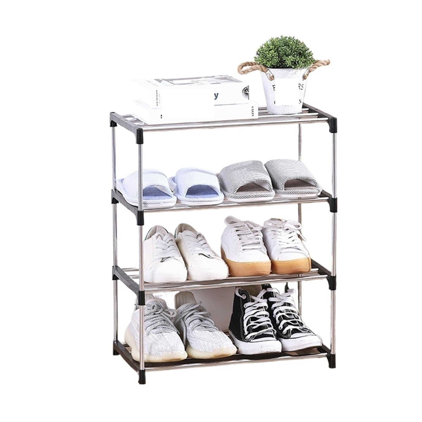 XILEUDUOD Shoe Organizer For Entryway 3/4 Shoe Rack Multi Layered And Space Saving Shoe Rack For Simple Household Storage And Storage(Black)