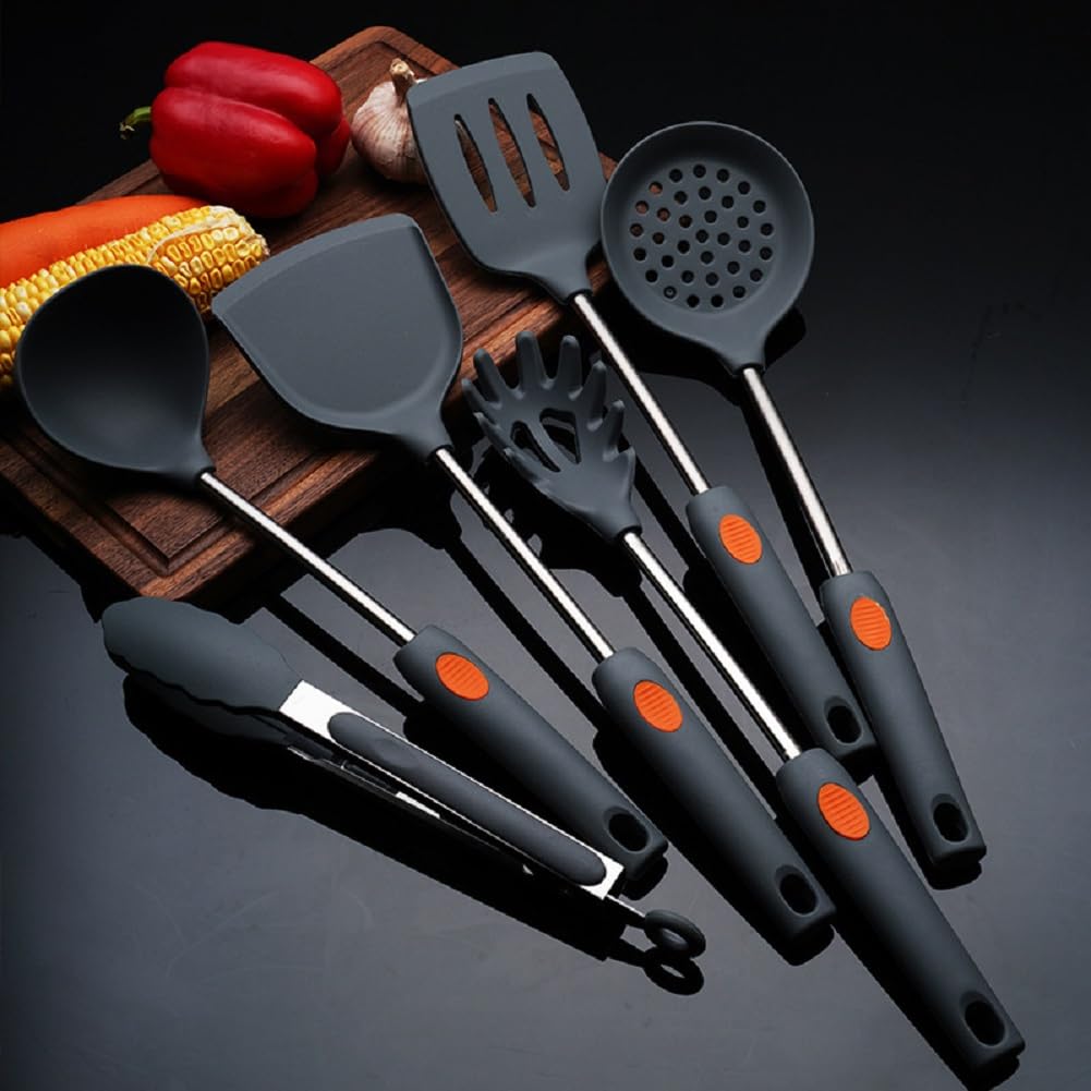 Küchenhelfer Set, 5 Stück Silikon Pfannenwender Kochlöffel Set, Hitzebeständig Küchenutensilien Set Mit Edelstahlgriff, Gesund & Spülmaschinenfest