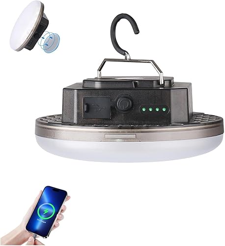 Miniatura 7 de Linterna LED para campamento, recargable USB-C de 5000 mAh 20 horas de funcionamiento, 4 modos con SOS, IPX5 impermeable, base magnética y gancho