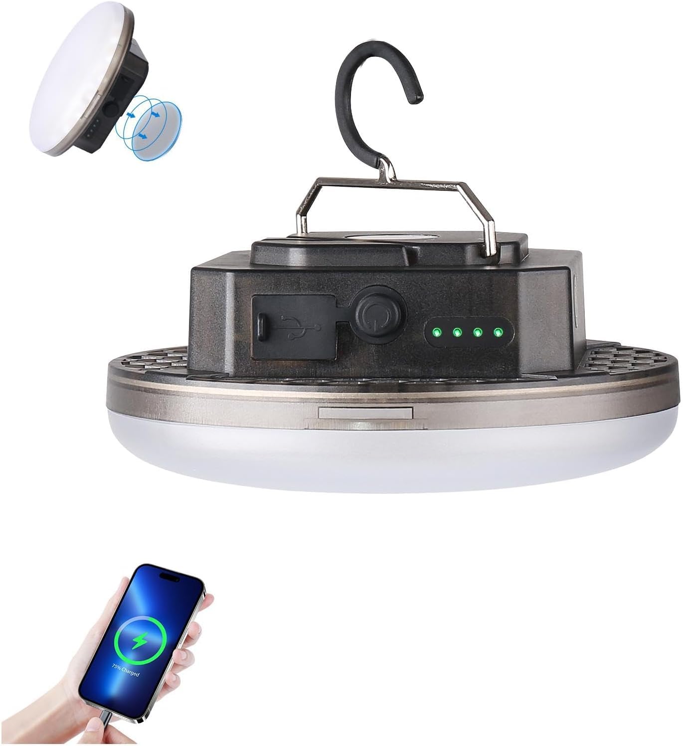 LED Camping Laterne, USB-C Wiederaufladbar 5000mAh 20H Laufzeit, 4 Modi mit SOS, IPX5 Wasserdicht, Magnetfuß & Faltbarer Haken für Outdoor, Zelt, Notfall & Hurricane