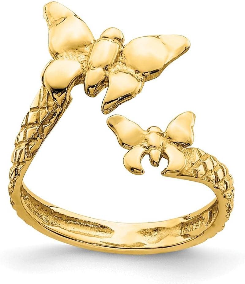 14k Yellow Gold Polished & Textured Butterfly Toe Ring