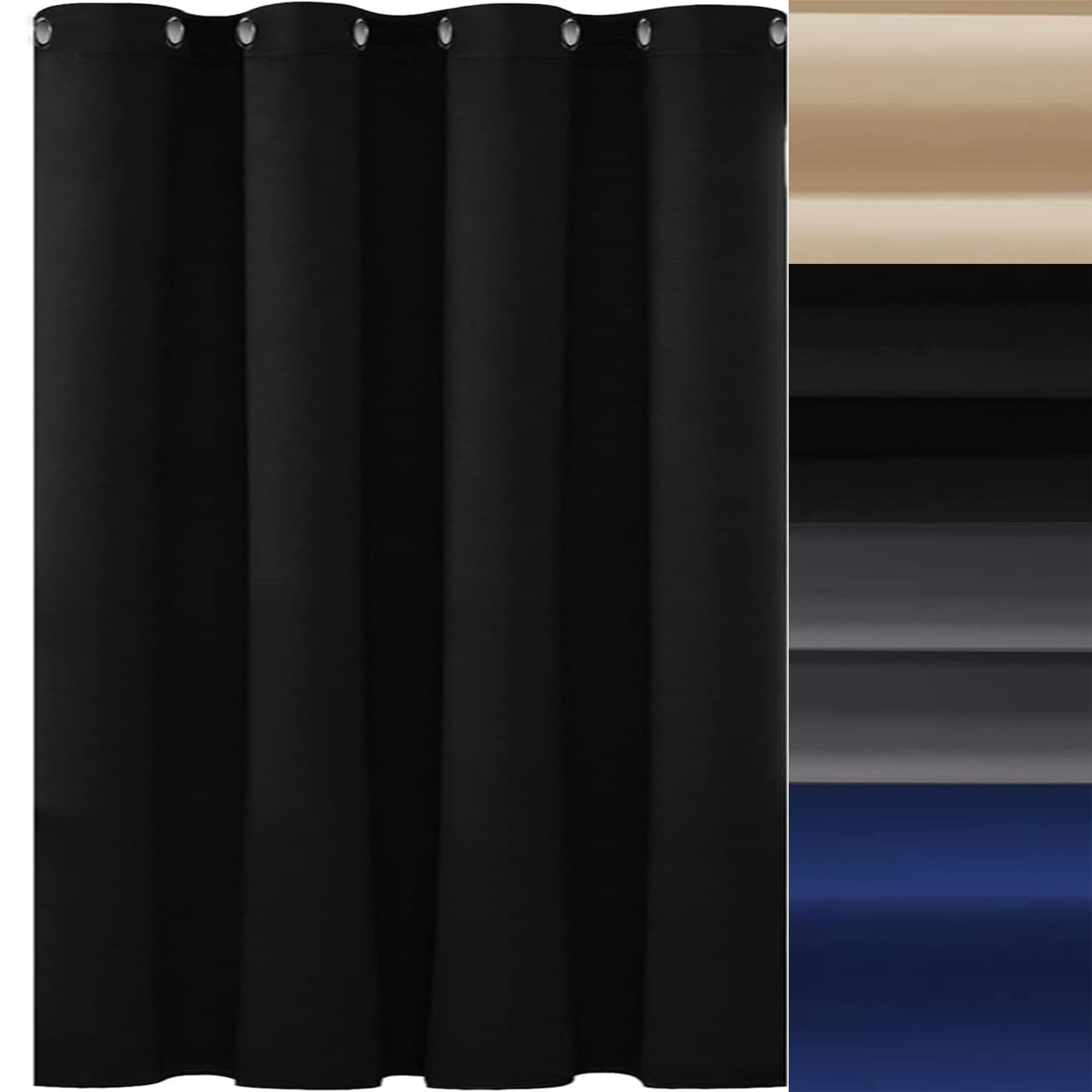 AMZYU Blackout Lining for Eyelet Curtains, 160 x 135 cm(63 x 53inch) Super Soft Plain Velvet Band Curtains Thermal Energy Saving Window Treatment for Bedroom, Kitchen, Black