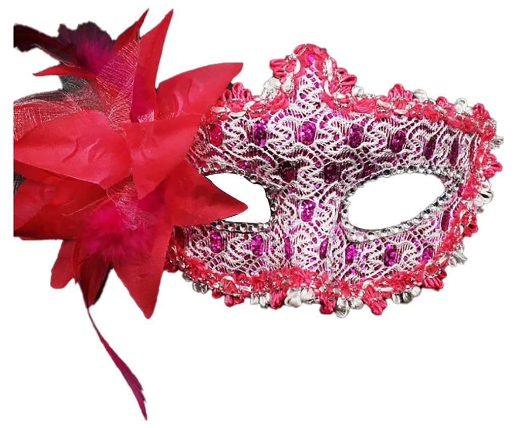 AZYOUNG Women’s Side Flower Multicolor Lace Covered Half Face Crown Masquerade Mask (Red White) — image 1