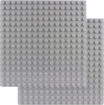 BOROLA Classic Large-Sized Bricks Baseplates 10" x 10", Multi-Color Building Brick Base Plate Compatible with Most Major Brands Perfect for Creative Play2PCS,Gray