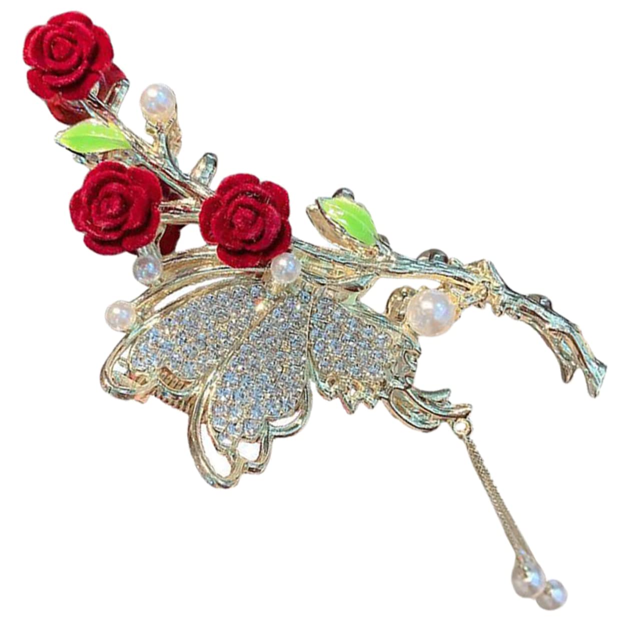 minkissy 4pezzi Fermaglio Per Forma Di Fiore Con Perle e Strass Clip Per Rosa Per Acconciature Eleganti e Pratiche Per Donne e Normali