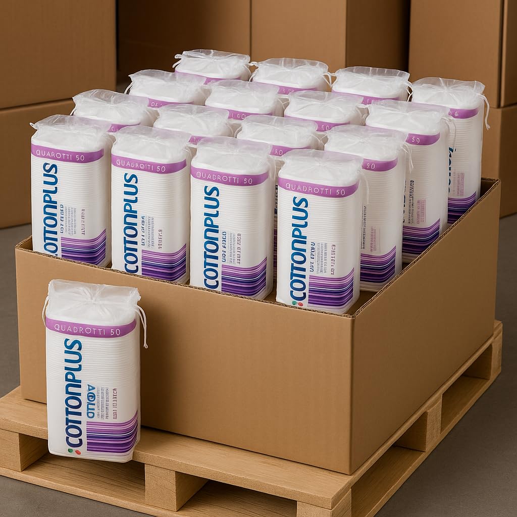 Cotton Plus Quadrotto Cotone 50 pz x 24 Confezioni - Dischetti Struccanti Viso in 100% Cotone Puro Dual Texture - Morbidi, Resistenti, Dermatologicamente Testati, Ideali per Uso Professionale