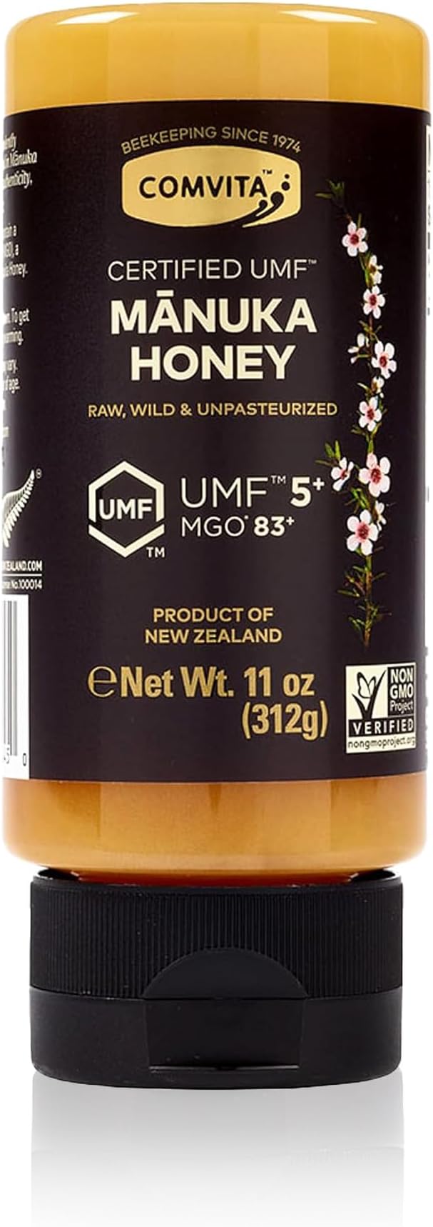 Comvita Manuka Honey UMF 5+ (MGO 83+) - Raw Manuka Honey New Zealand, Pure & Unpasteurized, Superfood for Immune Health, Use in Tea, Wild, Monofloral, Non-GMO - Squeeze Bottle, 312g (11 oz)