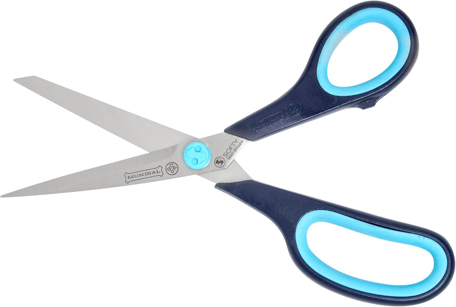 Mundial Cushion Soft Dressmaker Shears, 8.5" Stainless Steel Blades with Micro-Serrated Edge, Cushioned Inserts & Enlarged Finger Bows for Comfort and Non-Slip 8-1/2-Inch Sewing Shears (Blue)