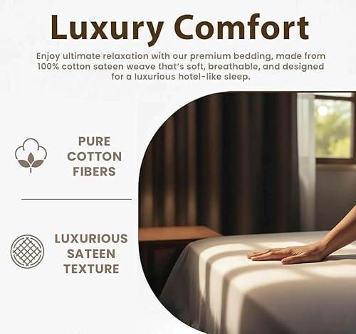 Miniatura 3 de Sábanas de algodón King de 1000 hilos, juego de sábanas de lujo de 4 piezas, tejido de satén suave, calidad de hotel de lujo con bolsillo profundo