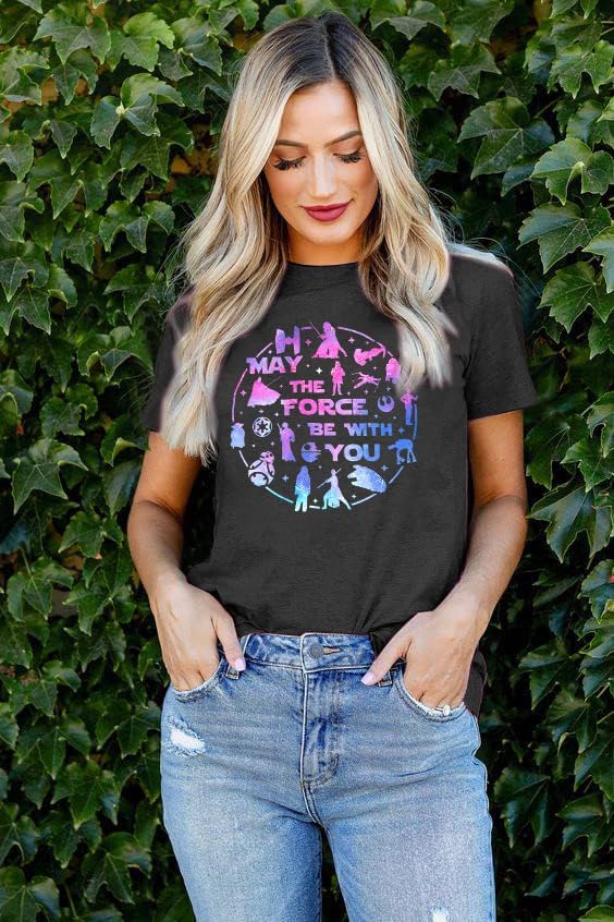 FRYAID May The Power Be with You Shirt Women Vintage Magical Tshirt Magic Graphic Tee Family Vacation Casual Short Sleeve Top4