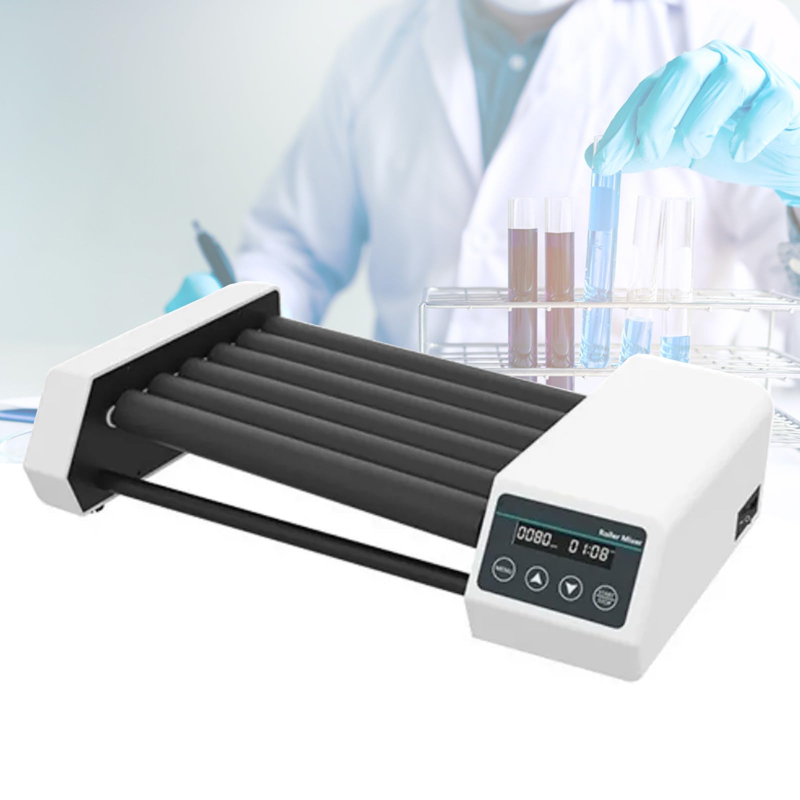 Cyfrowy analogowy mieszalnik rolkowy do probówek, mieszalnik obrotowy do probówek, mieszalnik laboratoryjny z silnikiem bezszczotkowym, regulowana prędkość 20-80 obr./min, do eksperymentów,6Pro