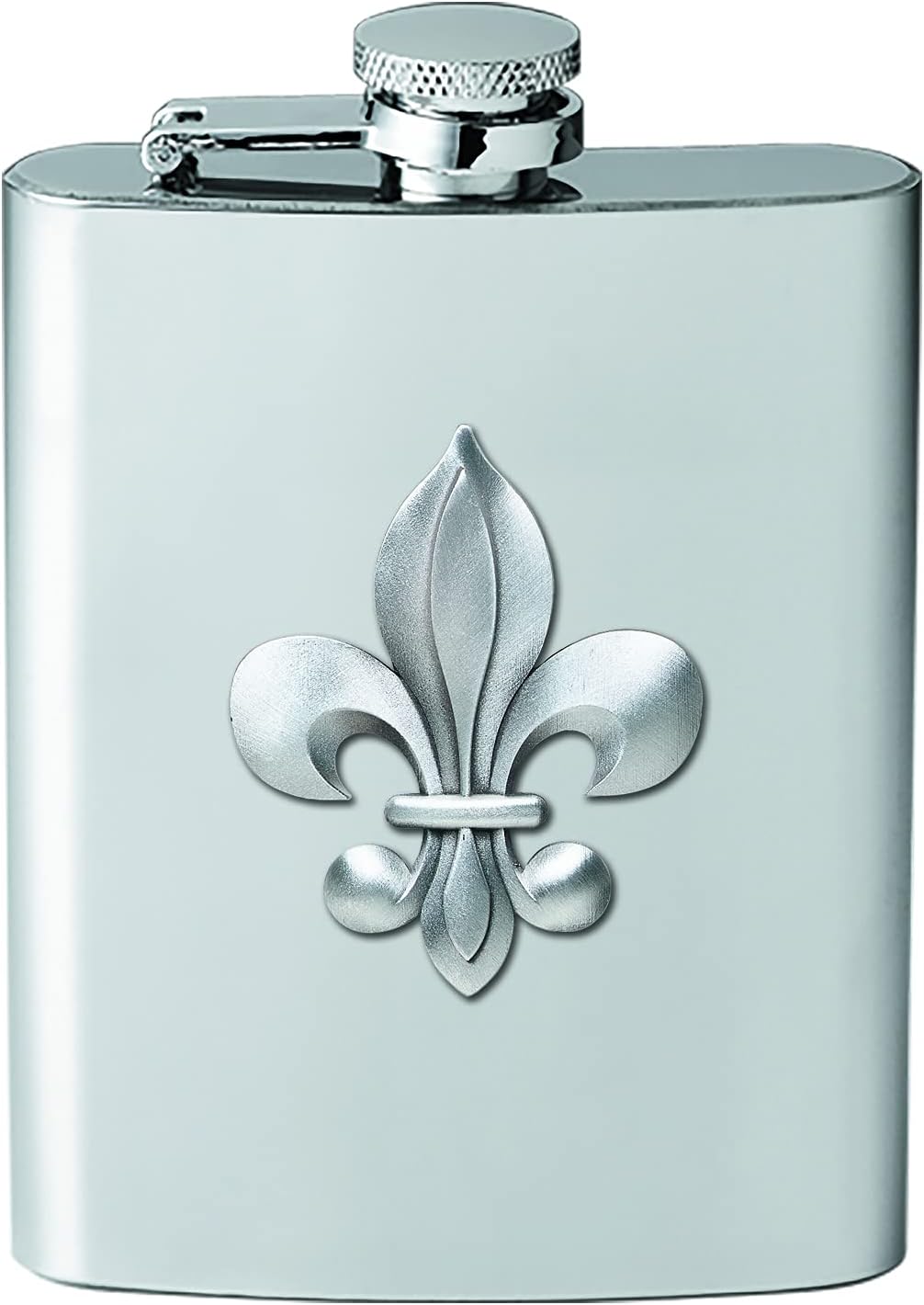 Heritage Pewter Fleur de Lis Flask | 8 Ounce Liquor Flask Container - Stainless Steel | Intricately Crafted Metal Pewter Fleur de Lis Inlay
