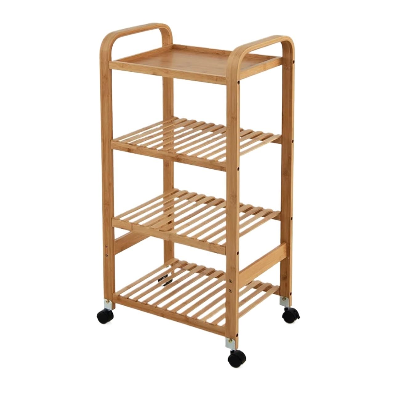utility cart 4-Tier Bamboo Mobile Kitchen Serving Trolley Cart with Storage Shelf and Lockable Casters Rack Furniture Carts Stands