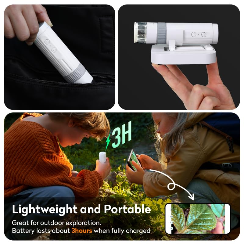 Bezprzewodowy mikroskop cyfrowy WiFi, 50X-1000X, przenośny mikroskop ręczny z kamerą HD 1080p, regulowany stojak i LED, mikroskop USB do iPhone'a, iPada, PC, dorosłych, dzieci, M2C (kolor
