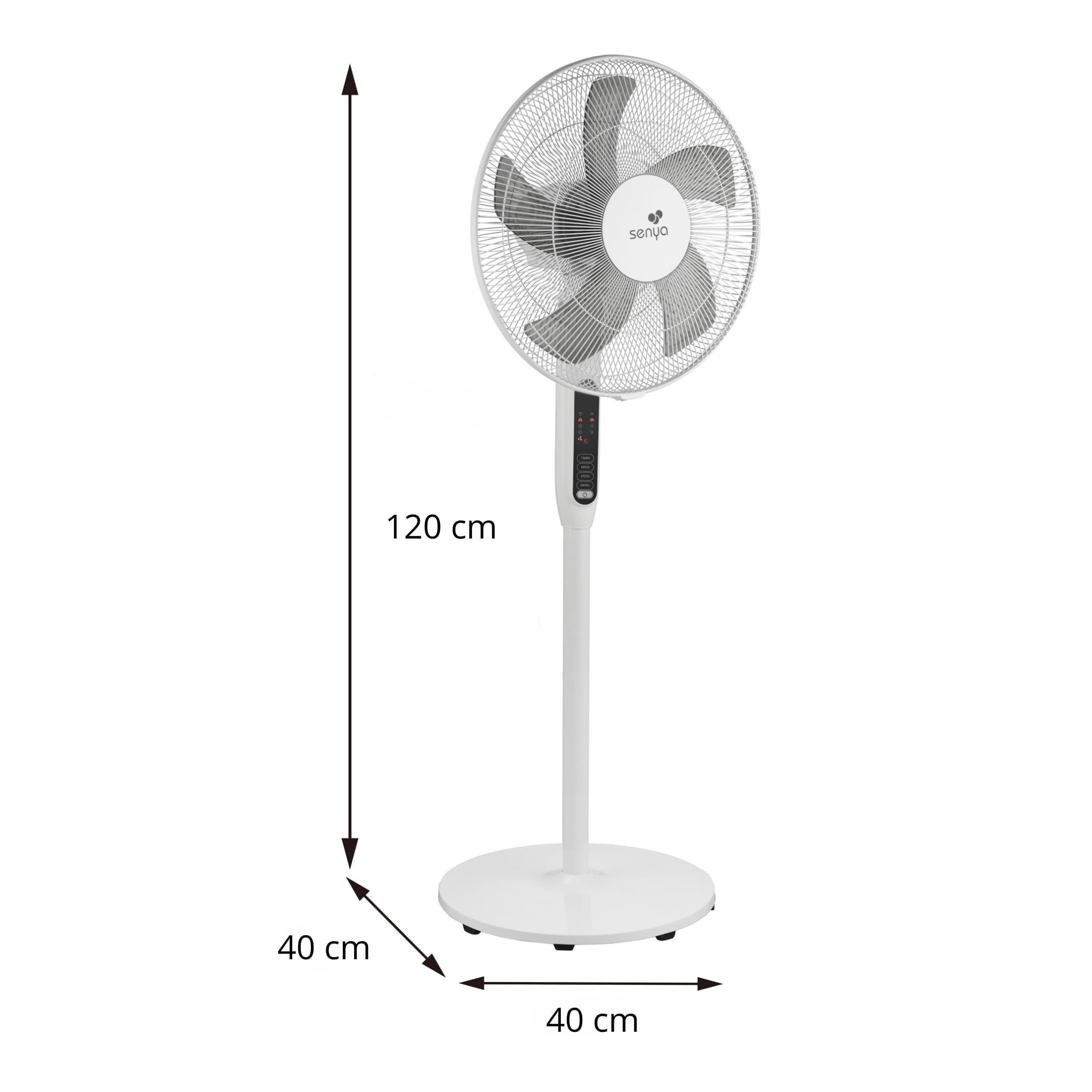 SENYA Silence & Cool – Ventilateur sur pied silencieux 120cm avec pales, 3 vitesses, 3 modes (nuit, naturel, normal), oscillation, tête orientable, télécommande et minuterie 7h