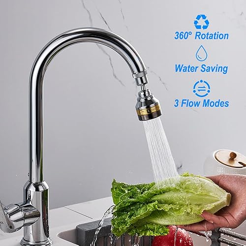Miniatura 3 de Cabezal rociador universal para grifo de cocina, aireador de grifo, acero inoxidable y latón macizo, accesorios giratorios de 360, 3 modos de flujo
