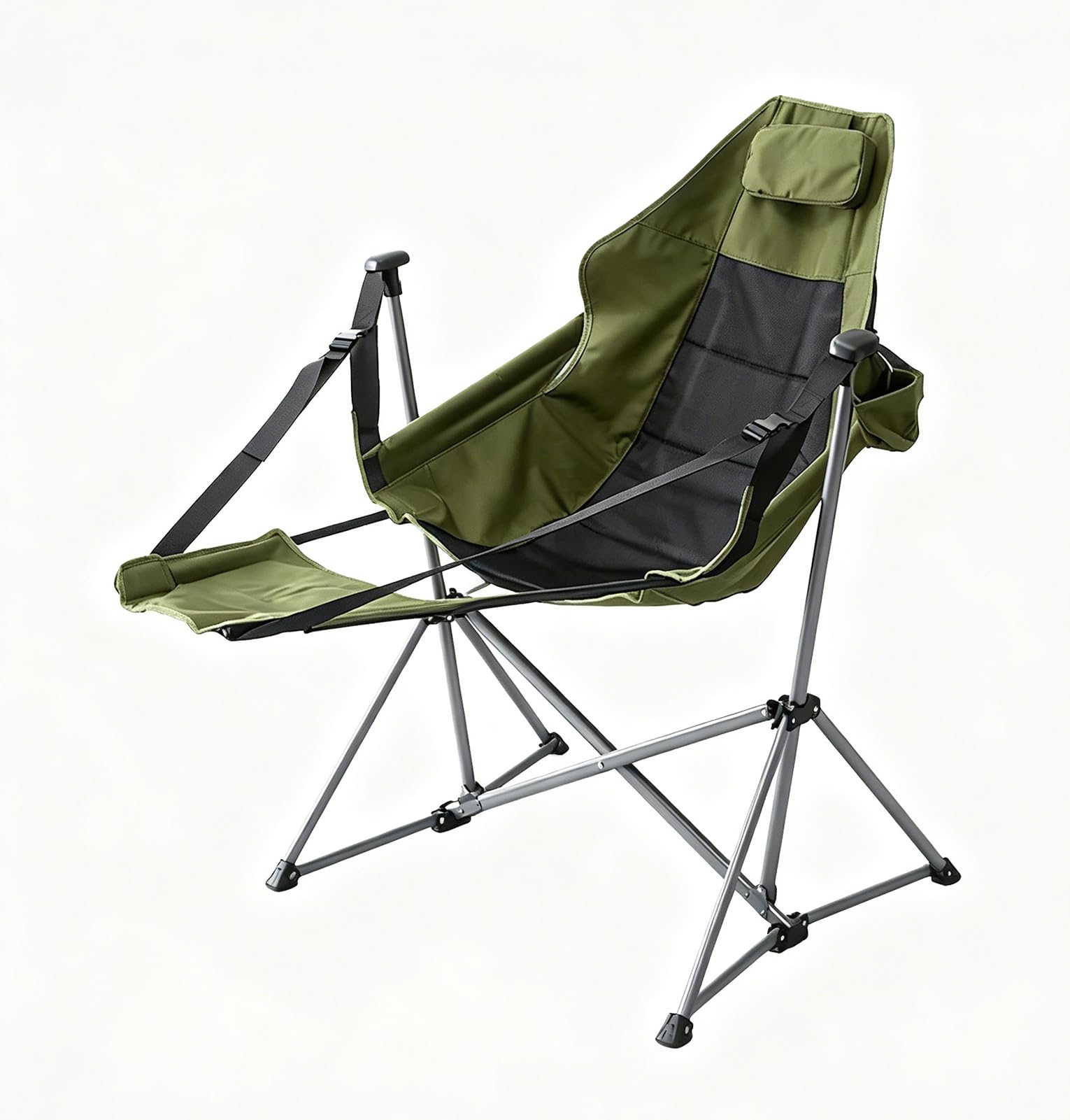 Campingstuhl Faltbar Klappstuhl bis 120 kg Stuhl Angelstuhl mit Rückenlehne Kopfstütze 600D Oxford Gewebe in Kombination Stahlrohrrahmen Gartenstuhl für Garten Balkon Wohnmobil,Grün,L