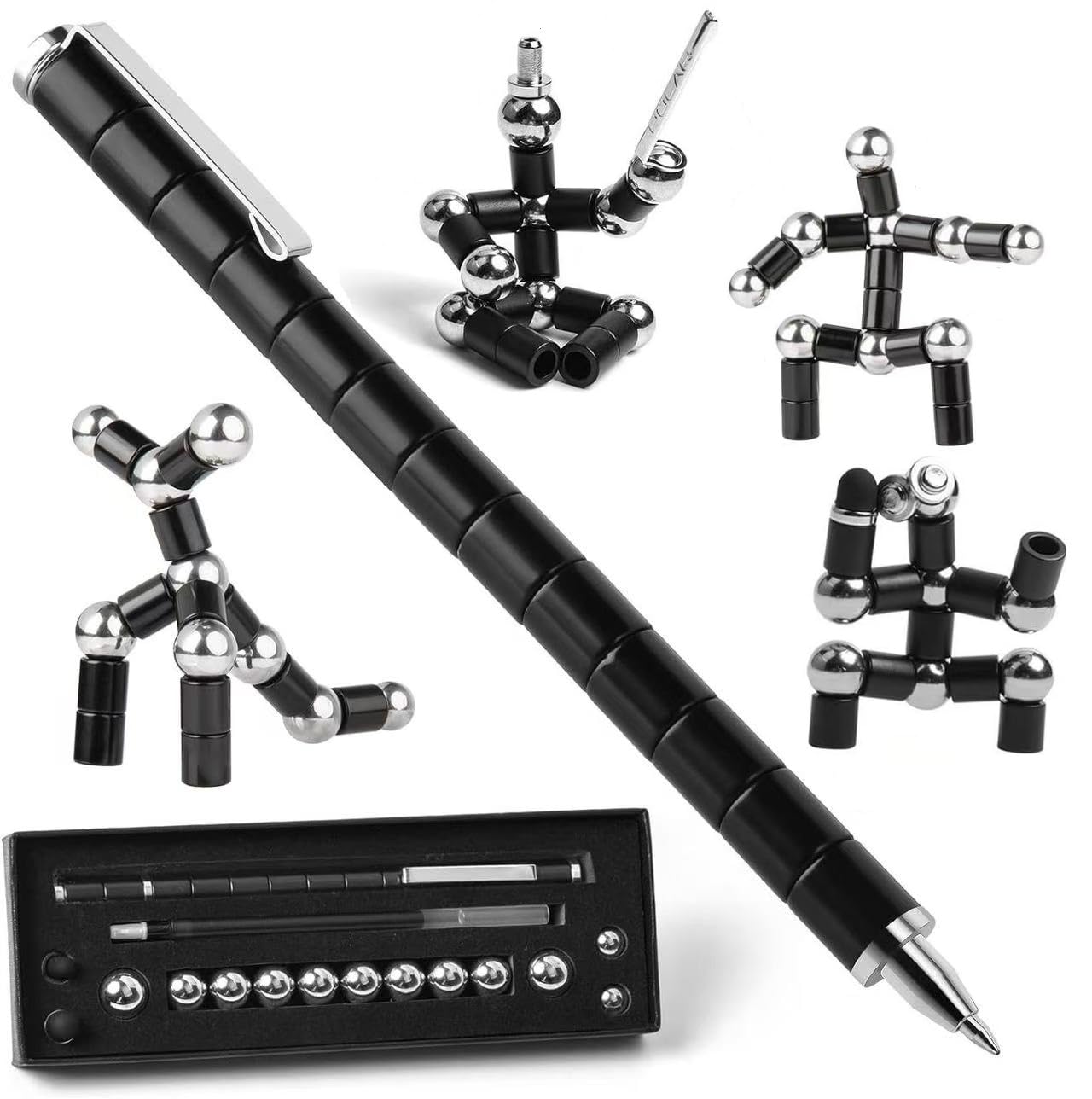 VIVIZEN Magnetic Fidget Pen, Multifunctional Writing & Focus Tool with 2 Refills & 2 Stylus Tips