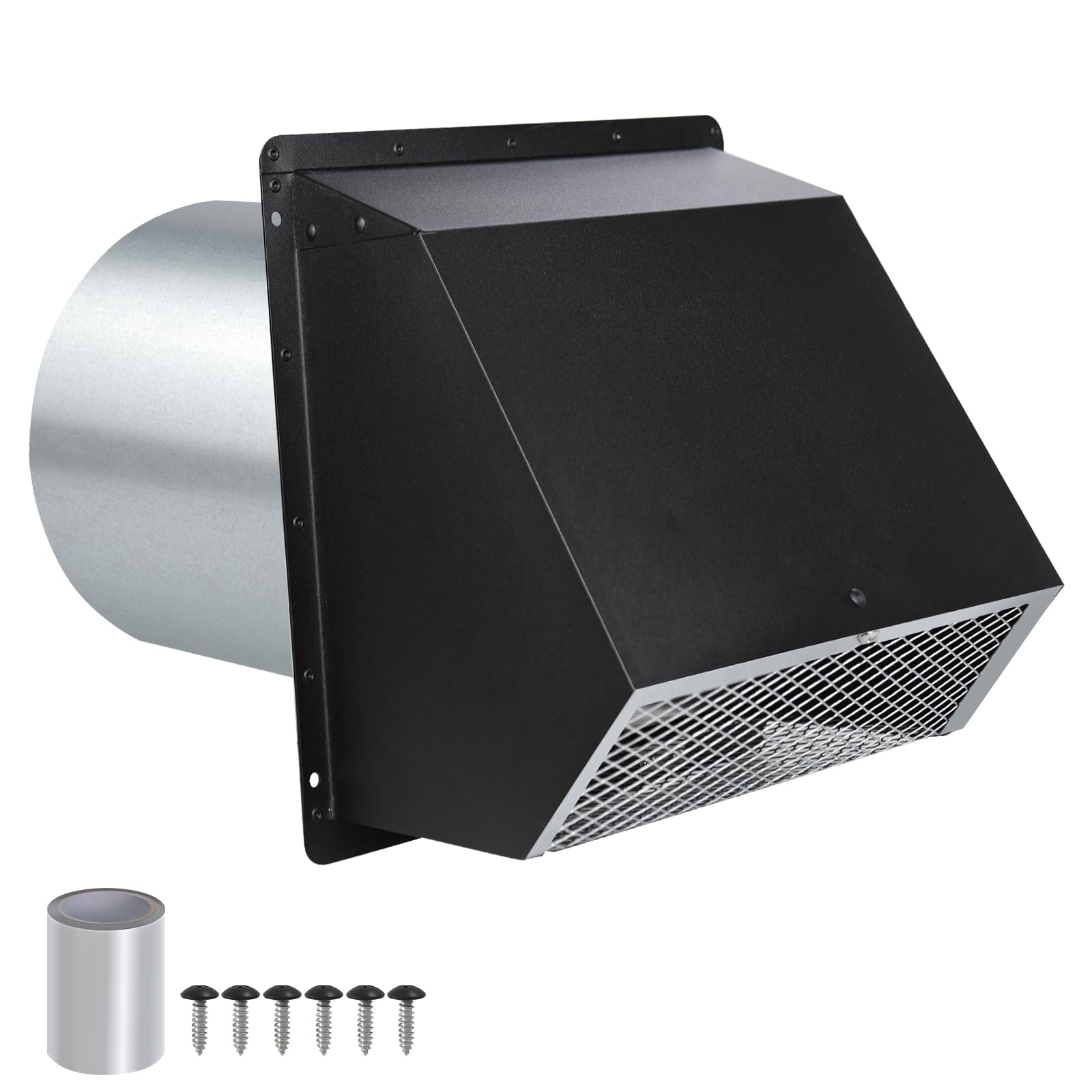 8 Inch Hooded Wall Vent with Screen and Damper,Exterior Wall Exhaust Vent Cover Cap, Wall Mount Exhaust Vent for Kitchen Range Hood HVAC Duct Dryer Ventilation and Outdoor Air Exhaust,Galvanized Steel