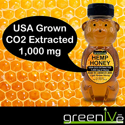 1,000mg CO2 Extracted Hemp Honey Grade A Raw American Honey 12 Ounce Bear (12oz 1,000mg)