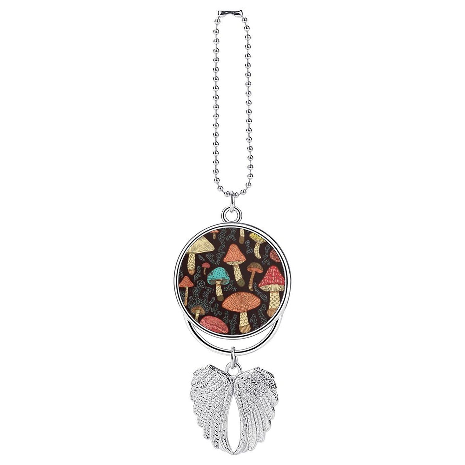 Mushroom Car Pendant Personalized Car Hanging Ornament Auto Rear View Mirror Hanging Decoration Accessories Metal Cars Interior Ornament for Most Cars Truck SUV