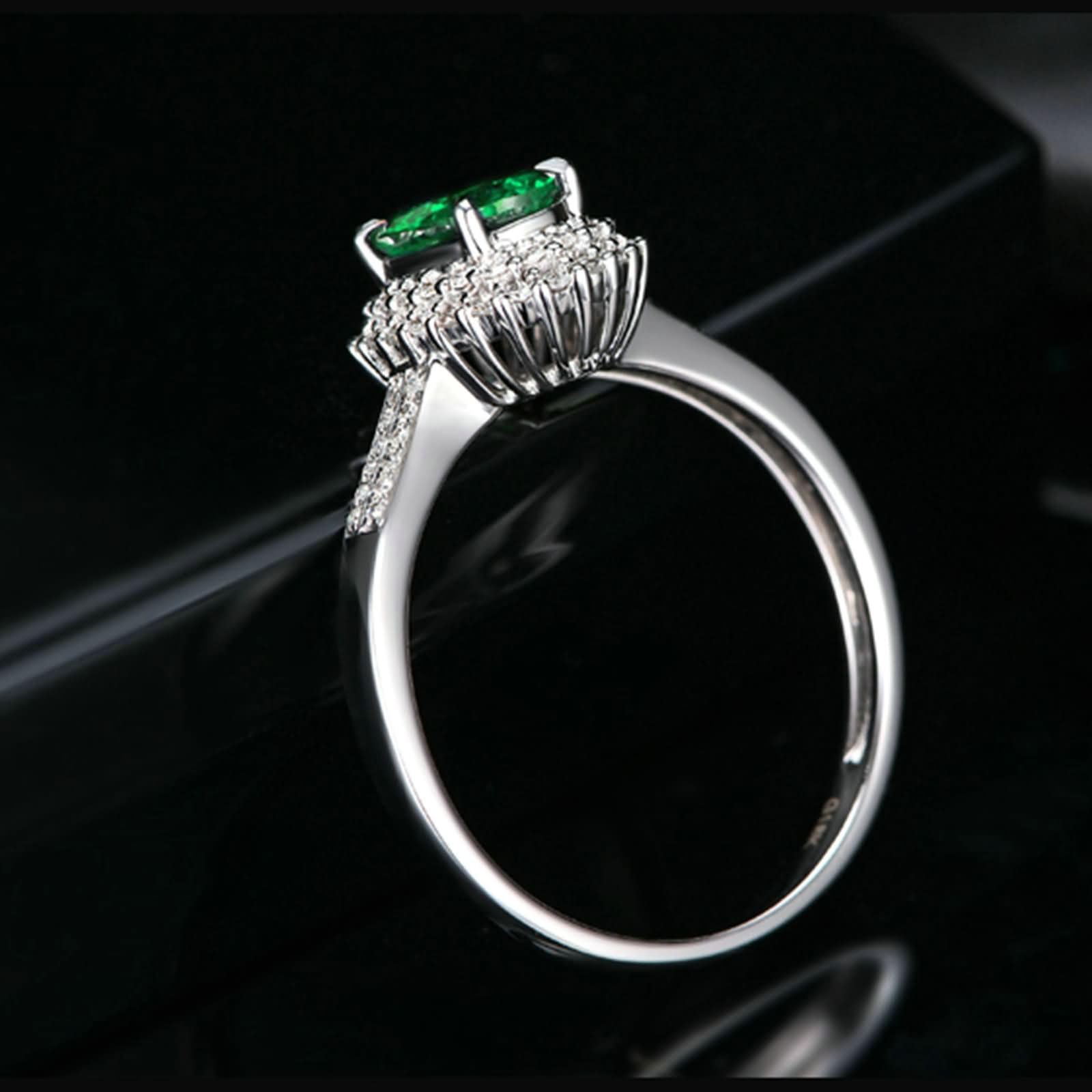Obrączki ślubne z białego złota dla kobiet 375/585/750, 4 szczęki owalne 1,1 ct szmaragd i diament, pierścionek ze srebrno-zielonymi obrączkami dla kobiet