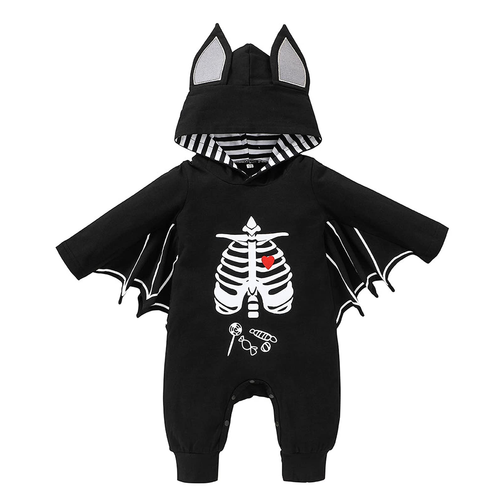 JLKGICF My First Halloween Outfit Newborn Baby Boy Girl Cosplay Clothes Infant Bat Clothes Hoodie Romper Playsuit Jumpsuits (C Black(bat with skeleton), 9-12 Months)