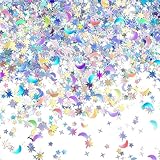 【Sicheres Material】Diese holografischen Stern- und Mondkonfetti bestehen aus PVC, das mit sicherer Tinte und ohne Geruch bedruckt ist.