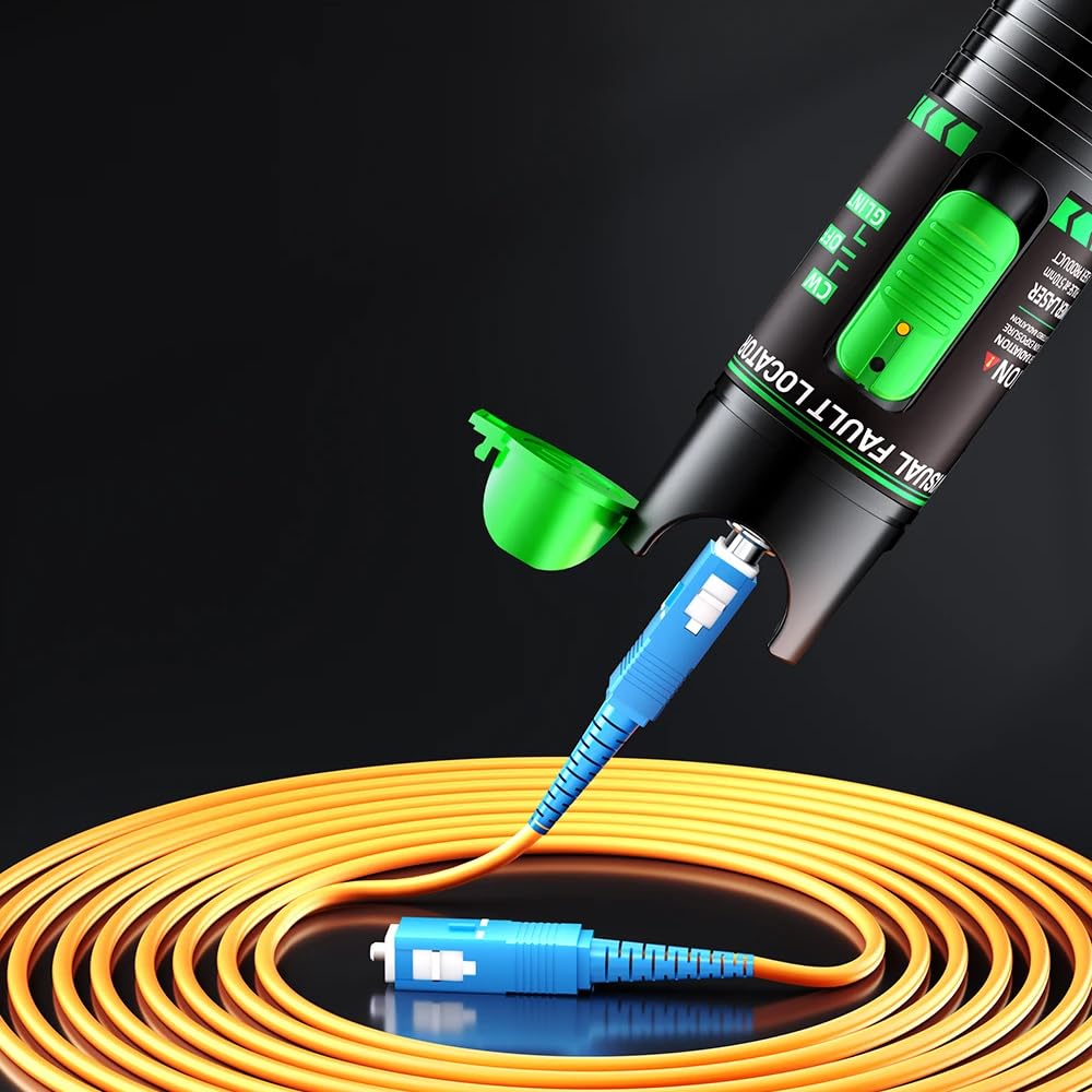 Localisateur visuel de défauts fibre optique rechargeable 15 mW, stylo lumineux Vert, connecteur Type-C, testeur de fibre optique compatible avec les connecteurs SC/FC/ST/LC, outil VFL