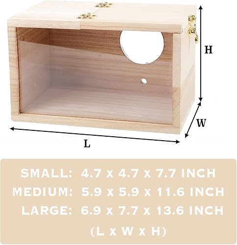 Parakeet Nesting Box with Perch, Small Bird Breeding Box with Transparent Window, Natural Wood Bird House for Cage for Parrot Cockatiel Lovebirds Budgie Finch Parrotlets Canary, Small (4.7*4.7*7.7")(Small (4.7*4.7*7.7"))