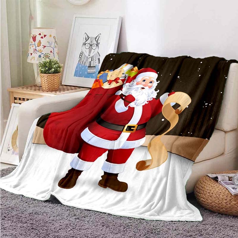 Plaid Polaire Noël 130x150 Cm Motif Père Noël - Couverture Douce Pour Canapé, Lit 1 Personne, Décoration De Saison - 9