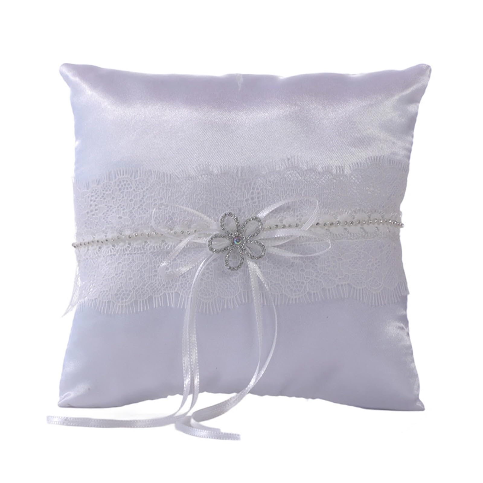 Xjdzineq Rings Bearer Pillow Soft Cushion Bows Rhinestones Studded for Bridal & Banquets Rings Decorative Cushion Wedding Ceremony Decor