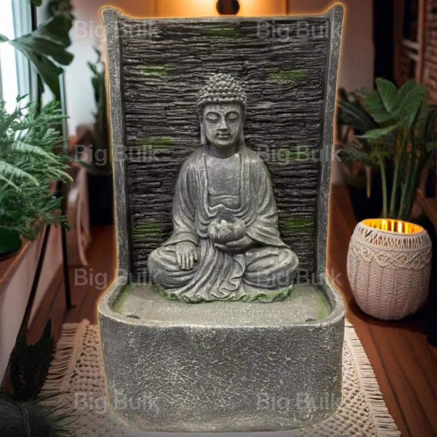 Image of Big Slate Buddha Fountain for Living Room Home Decor Garden Decoration and Drawing Room Indoor Outdoor Home Decor(38 * 27 * 60cm)