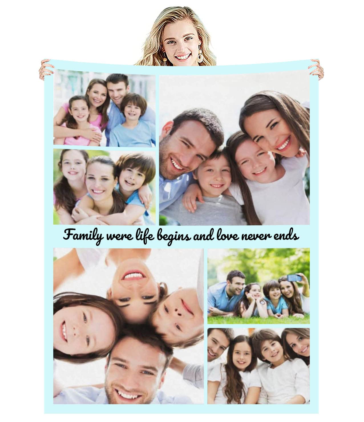 Zmkar Personalised Photo Blanket Throw Customized with Picture Text Birthday Wedding Gift for Adult Baby Kid Mom Dad Family Friend Dog Cat (6 Photos, Throw 47''×63''(120x160cm))