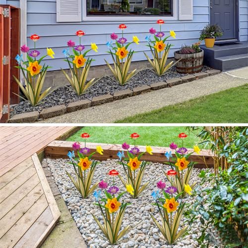 Image of Homight Metal Agave Plant Outdoor Decoration Outdoor Garden Decoration Daffodils Flowers Mexican Yard Art Daffodils Flowers Decorative Garden Gift (3 Big Colorful Daffodil)