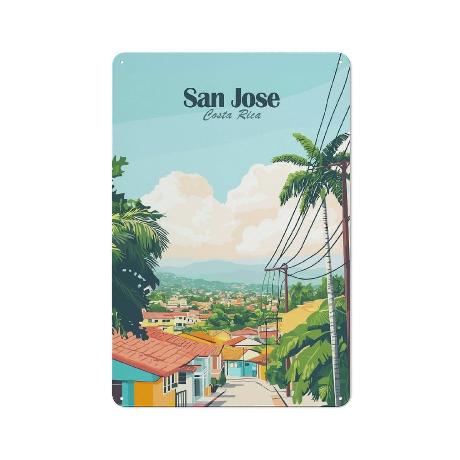 Junmoney Style-14 Weathered Look San Jose, Costa Rica(2) Metal Wall Sign 30X20cm, Shed Wall Plaque For Tool Room, Garage, Studio Or Home Bar