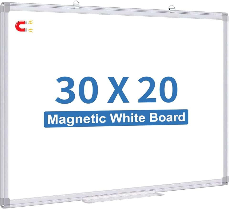 Double Sided White Board Dry Erase, 30 x 20 inch Magnetic Dry Erase Board Whiteboard for Wall, Aluminum Frame Wall-Mounted or Hang