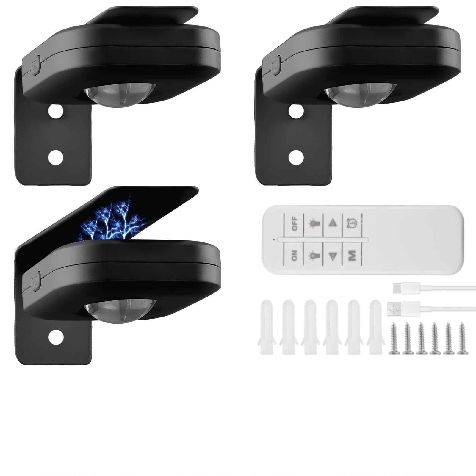 3 lámparas de pared magnéticas, inalámbricas, con mando a distancia, iluminación de vitrina, regulable, 3 modos de color, lámpara LED recargable para salón, dormitorio (negro)