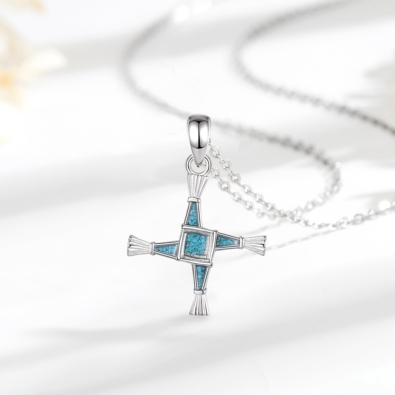 S925 Sterling Silver Anioł Stróż Naszyjnik Dla Kobiet, Uroczy Wisiorek Anioła Amulet Chrześcijańska biżuteria Oryginalne prezenty dla żony matki córki 18"