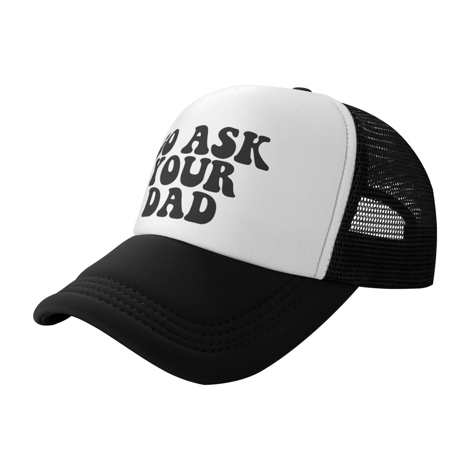 tjhJHTG Go Ask Your Dad Funny Trucker Hat for Women Men Adult Humor Cap Gag Baseball Cap Black