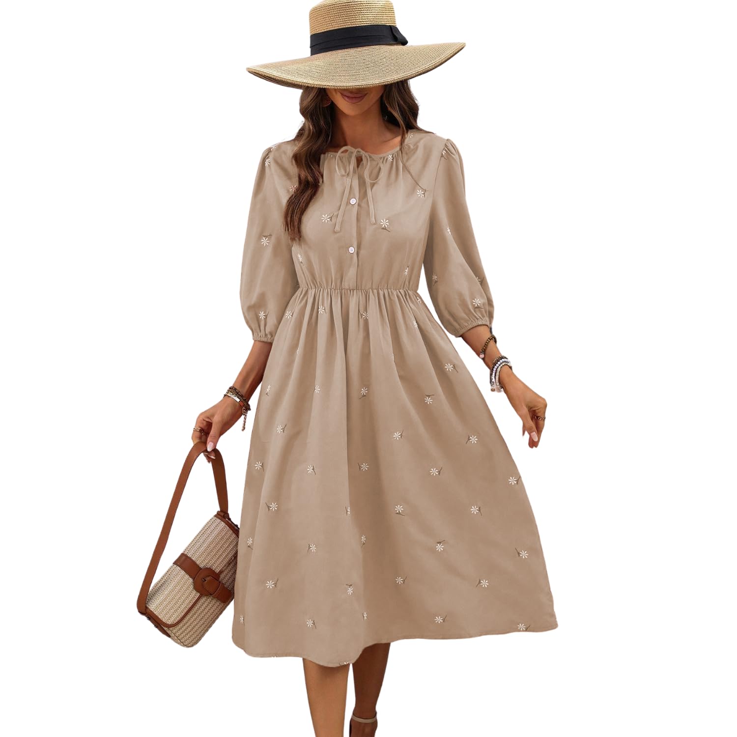 Shienzy Women's Cotton Blend Classic Knee-Length Casual Dress (1665_Bg_Xxl_Beige