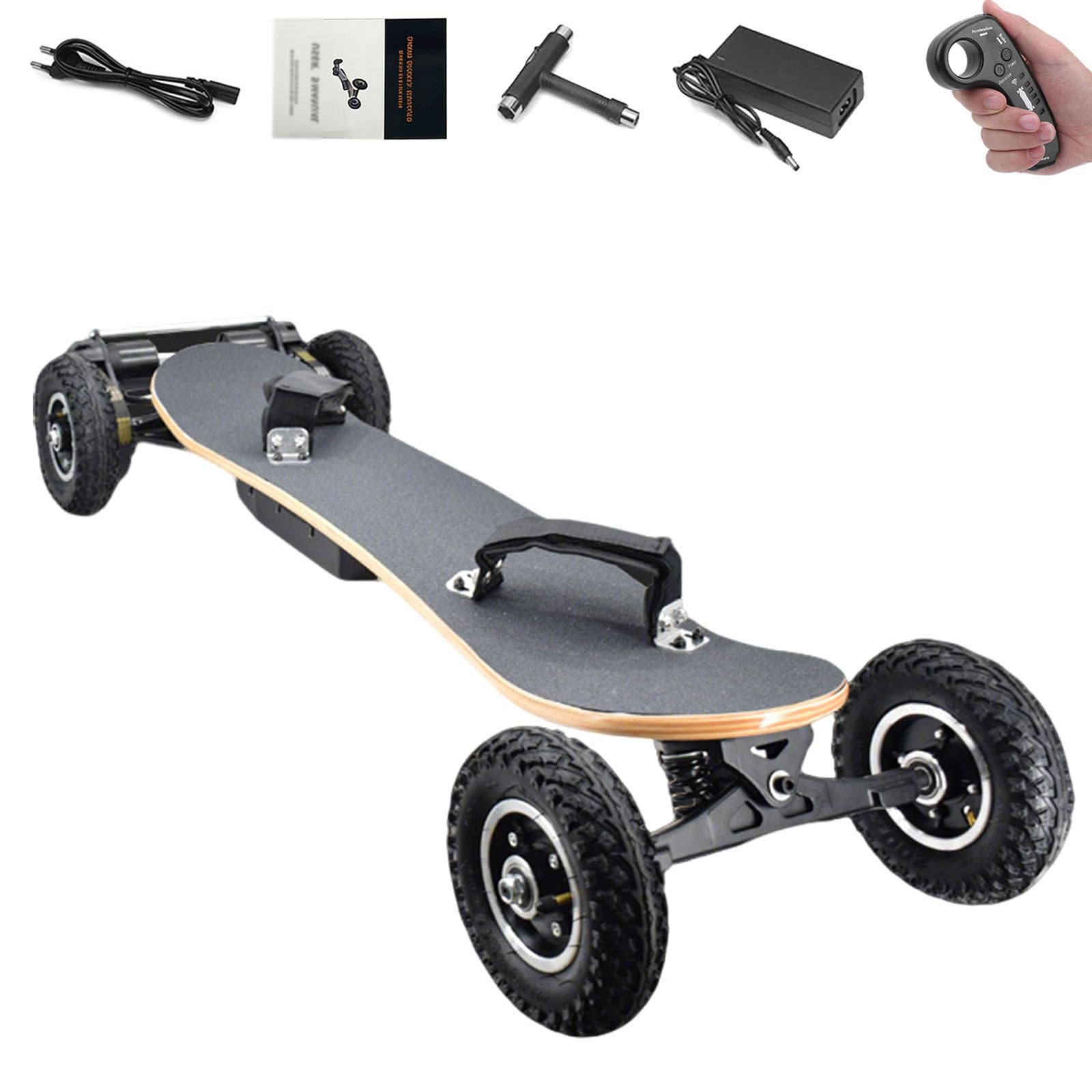 Skateboard électrique Tout Terrain, Longboard électrique, télécommande sans Fil 4 Modes, Frein à Main, Charge Max 120 kg Tous Niveaux Rounded-Corners