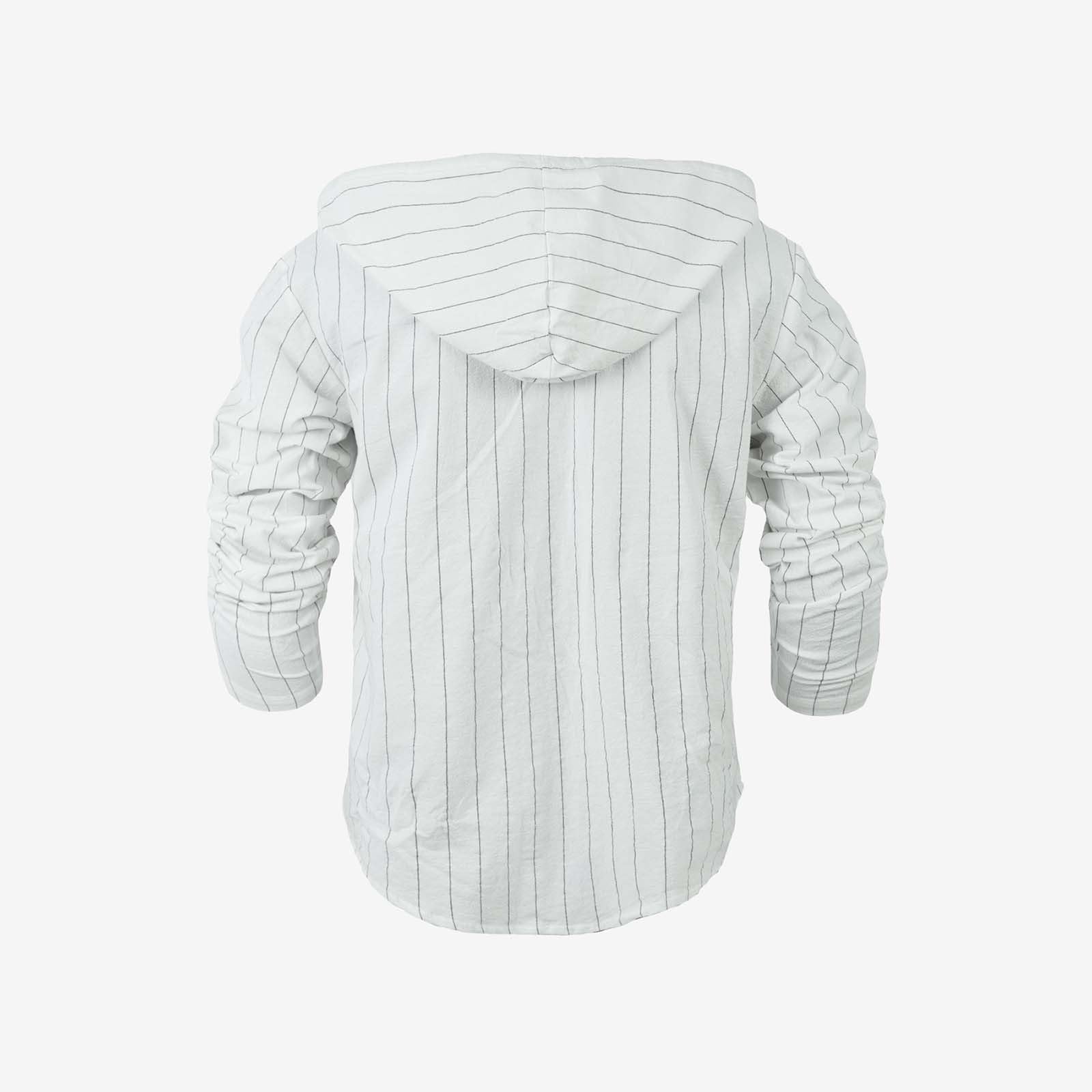 Generico Camicia Cappuccio Uomo Maniche Lunghe A Righe Lino Cotone con Bottoni, Indumento Traspirante per Look Casual Stagionali