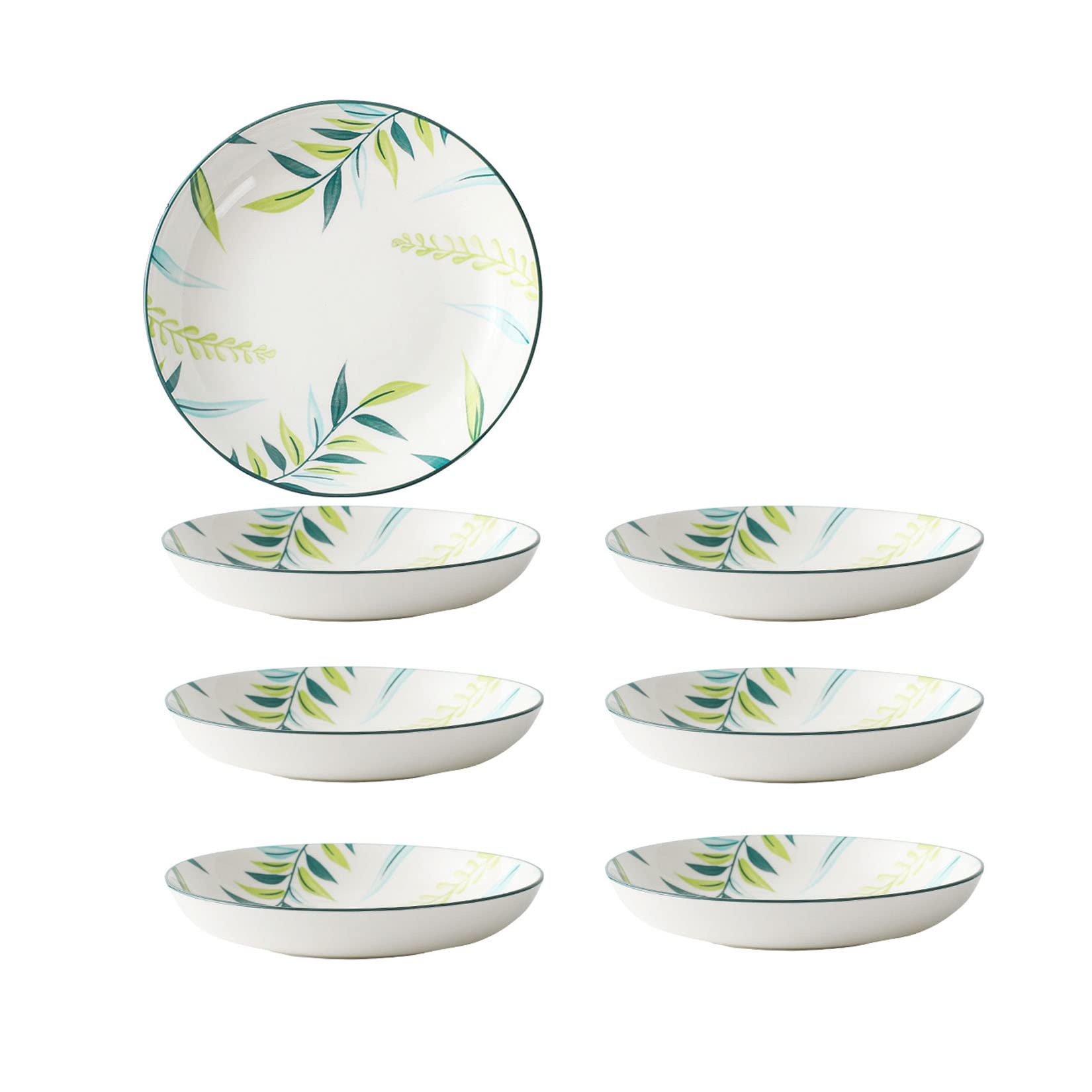 Set di 6 Piatti Piani, Piatto Piano in Ceramica Foglia Dipinta A Mano, Stile Semplice E Fresco, Adatto per Feste, Sagre, Compleanni,Bianca,8in