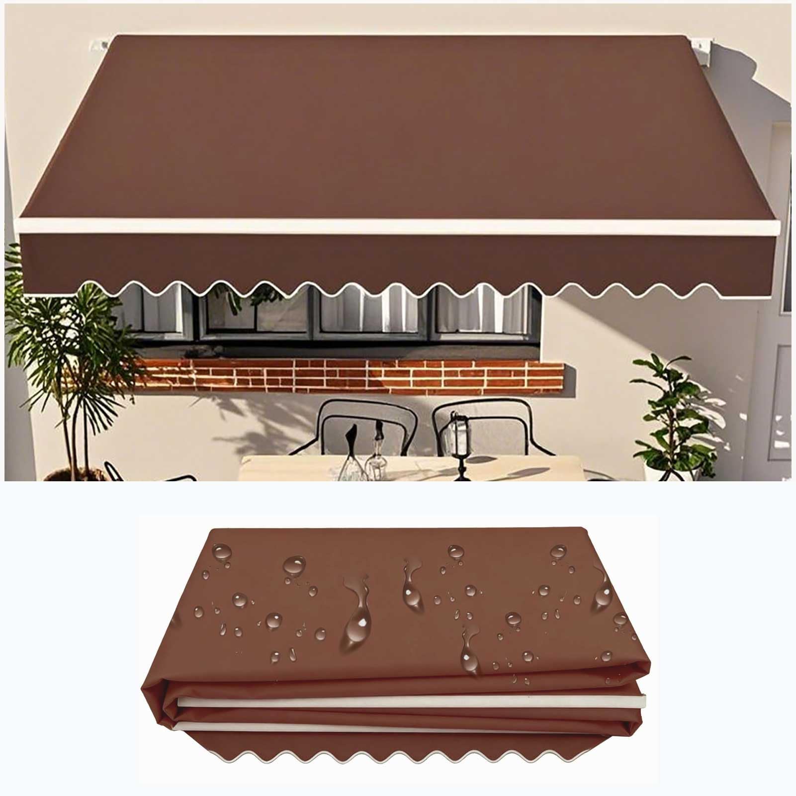 Patio Awning Retractable Awning 3x5m Replacement Fabric 100% 300g Sun Shade Canopy Cover Outdoor Garden Water-Resistant Sun Shade Shelter Canvas with Valance, Brown — image 1