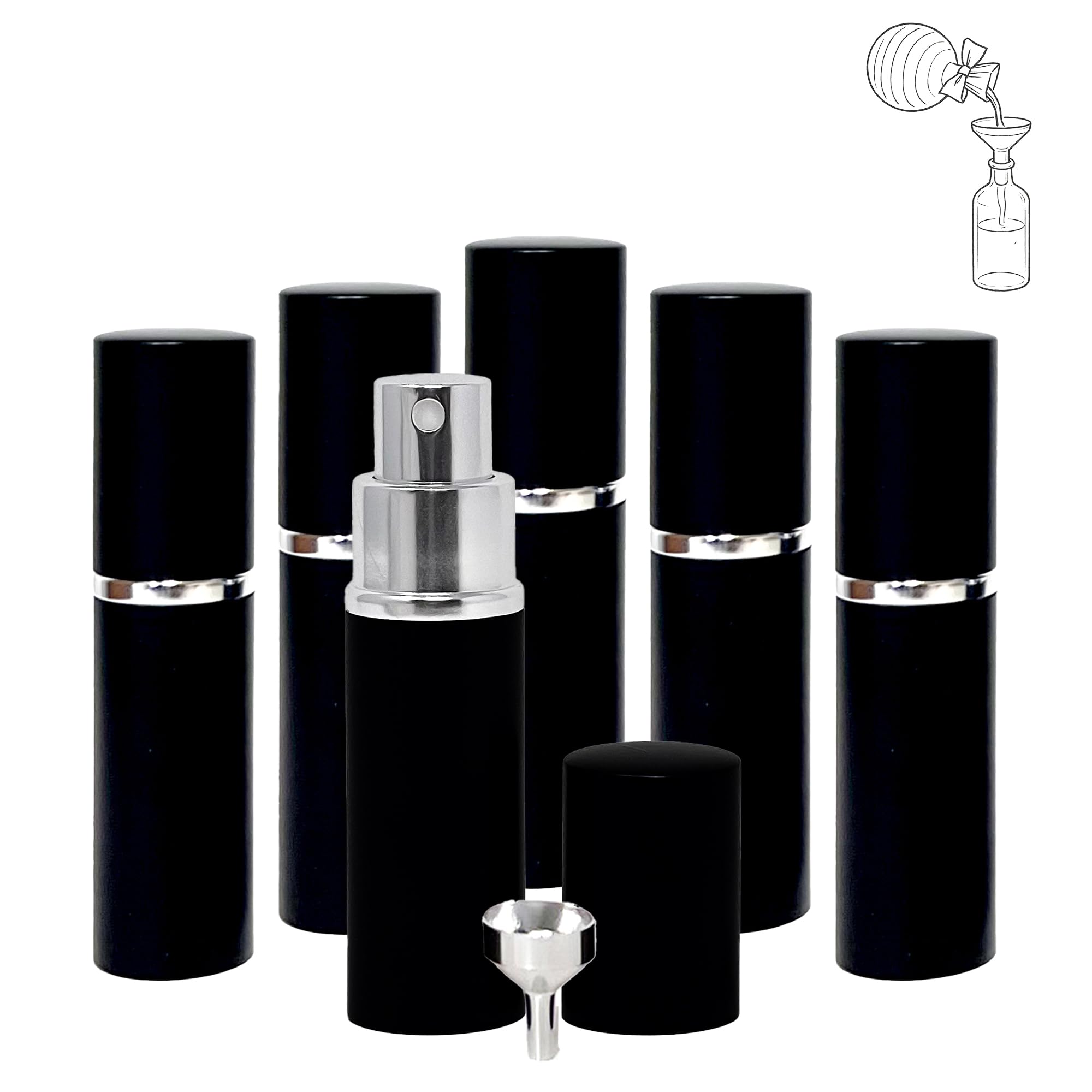 Youzey Perfume Atomizers with 6 Funnels - Travel-Size and Leak-Proof Refillable Atomizer Sprayer for Perfume and Cologne - Safe for Air Travel - Pack