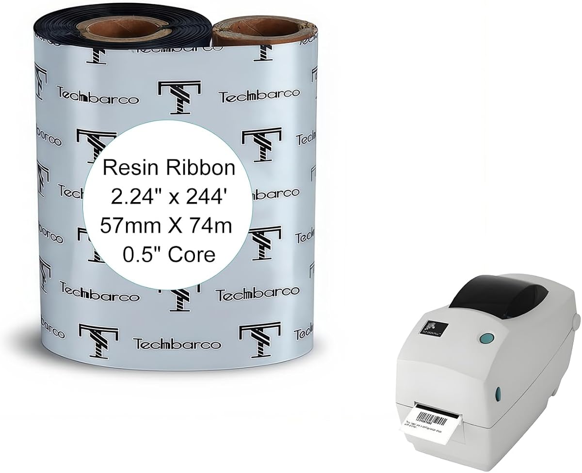 6 rollos de cinta de transferencia térmica de resina premium de 2,24" x 244' | Cinta de tinta negra de 57 mm x 74 m - Compatible con impresoras de etiquetas de escritorio Zebra TLP2824 Plus, TSC, GoDex, Honeywell de 2", núcleo de 1/2"