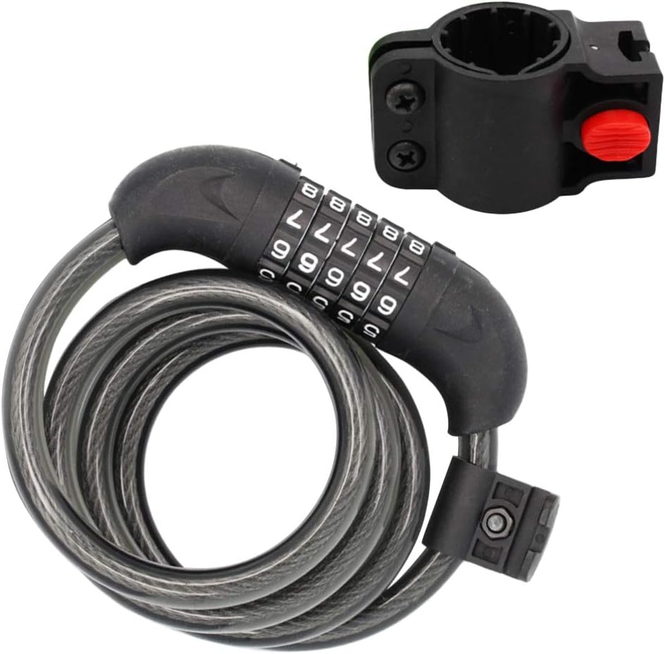Garneck 1pc Combination -Theft Steel Wire Bike Lock Spiral Cable Lock for Motorcycles and Tools Black Random Color