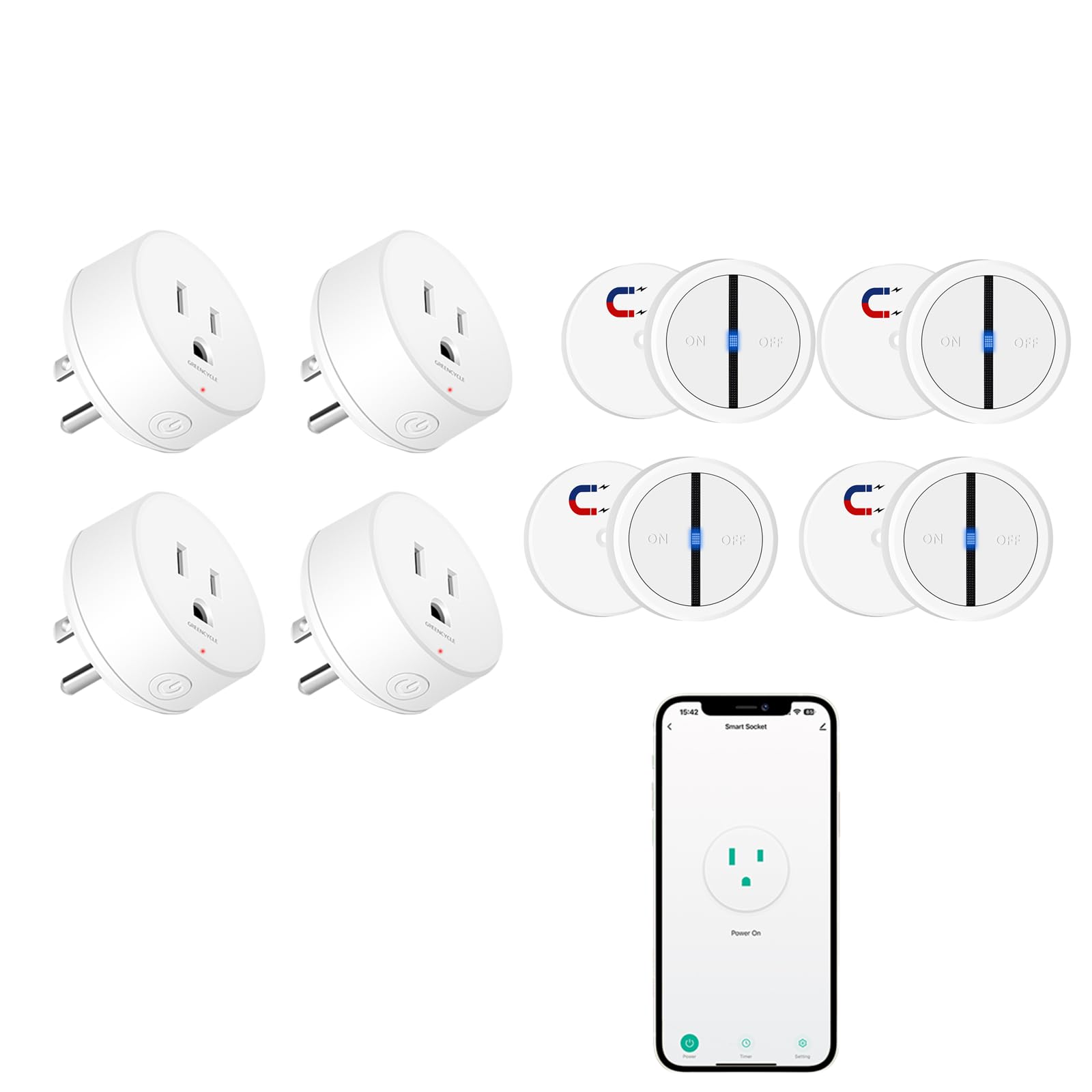 Greencycle Smart Wireless Remote Control Outlet Plug WiFi Outlets for Household On Off Smart Outlets Switch Compatible with