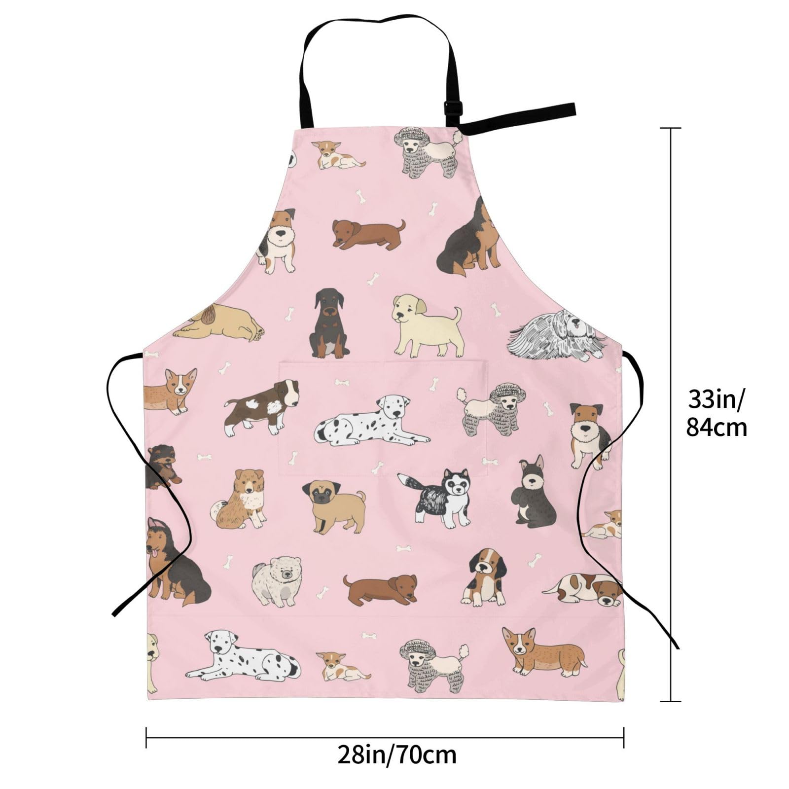 Perinsto Cute Dogs Animals Waterproof Apron with 2 Pockets Cartoon Pets Kitchen Chef Aprons Bibs for Cooking Baking Painting Gardening Grooming (Pink) - Image 2